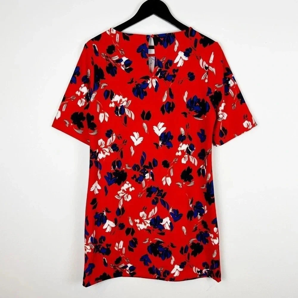 Banana Republic Preppy Chic Red Floral 3/4 Sleeves Shift Dress Size 0 XXS XS